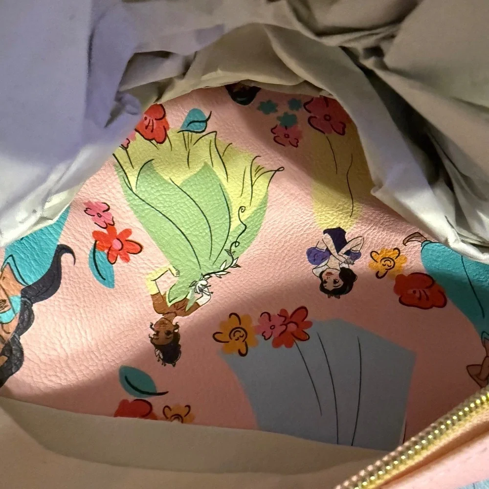 Disney Princess Pink Faux Leather Backpack Ariel Tiana Jasmine Snow White‎ NEW